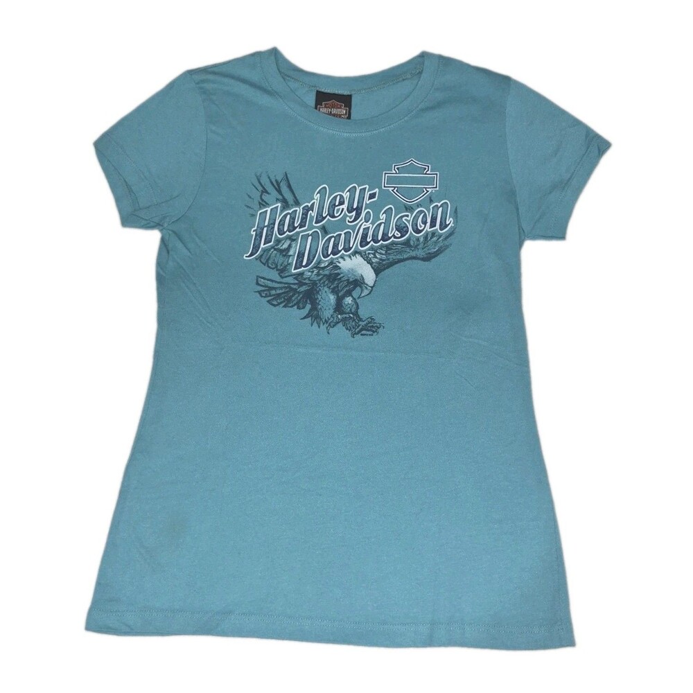 Harley Davidson Womens M Teal Eagle T Shirt Graceland Memphis Tennessee Tee